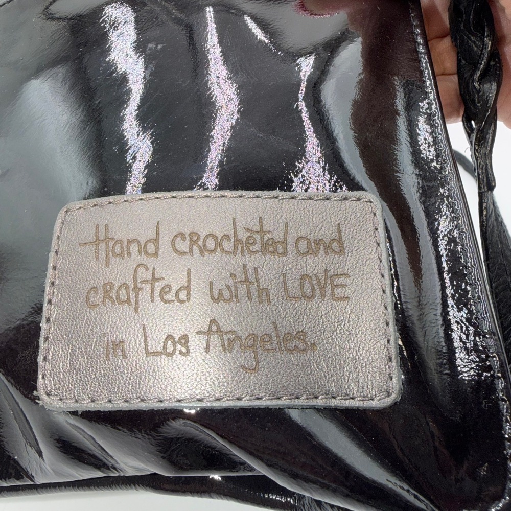 Brighton Black Patent Leather Crochet Square Crossbody Bag Handcrafted LA - Picture 3 of 8